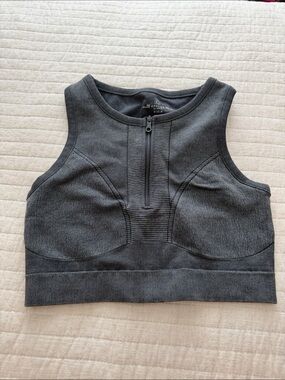 aerie Charcoal Gray Ribbed Zip Crop Tank